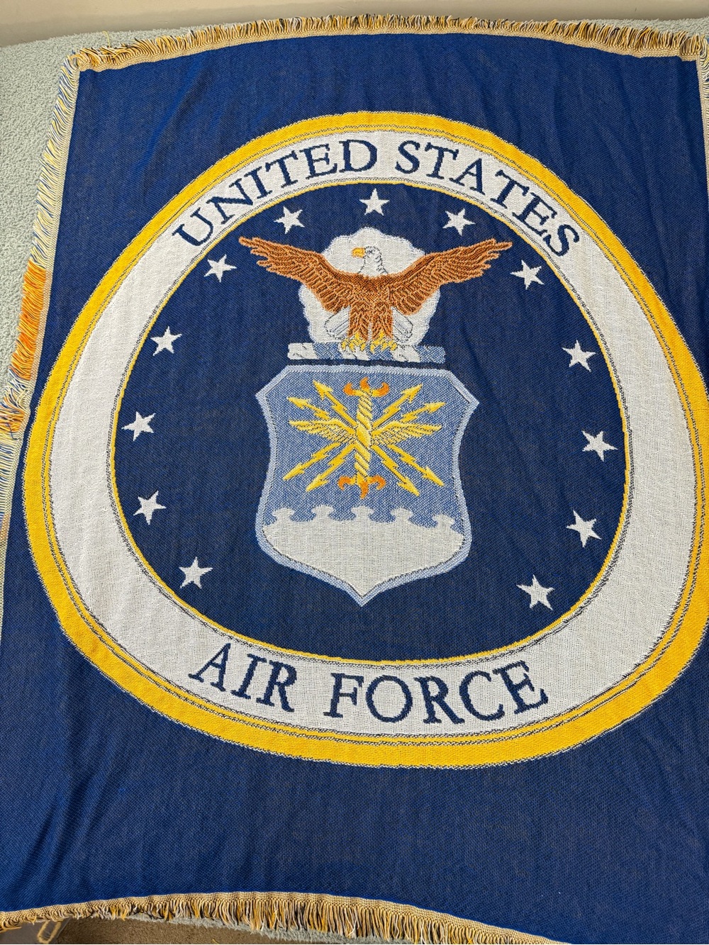 VTG United States Air Force 43” X 54” Throw Blanket W/ Woven Fringe Trim
